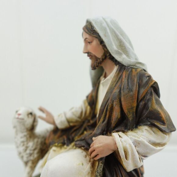 Jesus As The Good Shepherd With Two Sheep At His Feet - Picture 8 of 15